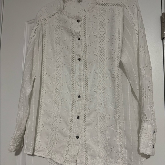 Sundance White Embellished Mandarin Collar Blouse - Picture 1 of 5